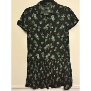 Forever 21 Black Green Floral Mini Dress Button Front Cottagecore Grunge Small